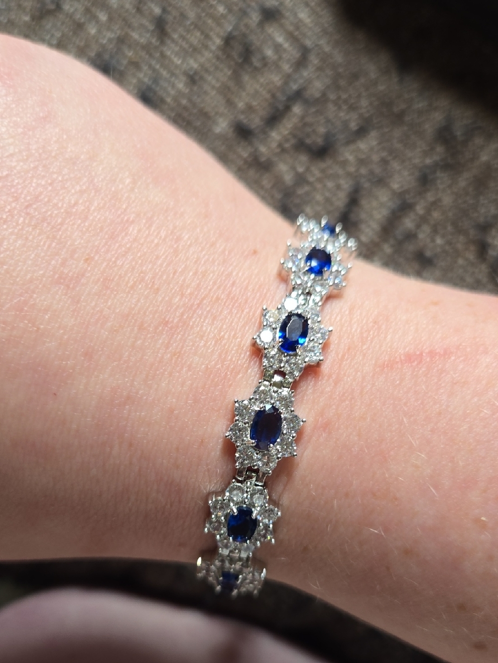 Genevive Lab Grown Blue Sapphire And Cz 925 Silver Tennis Bracelet✨️